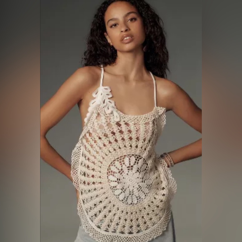 BY ANTHROPOLOGIE PIECED CROCHET SWEATER TANK